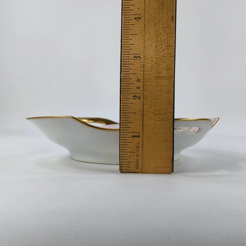 Vintage Japan Porcelain Hand Painted Pink Rose Bonbon Dish Gold Gilt Handles